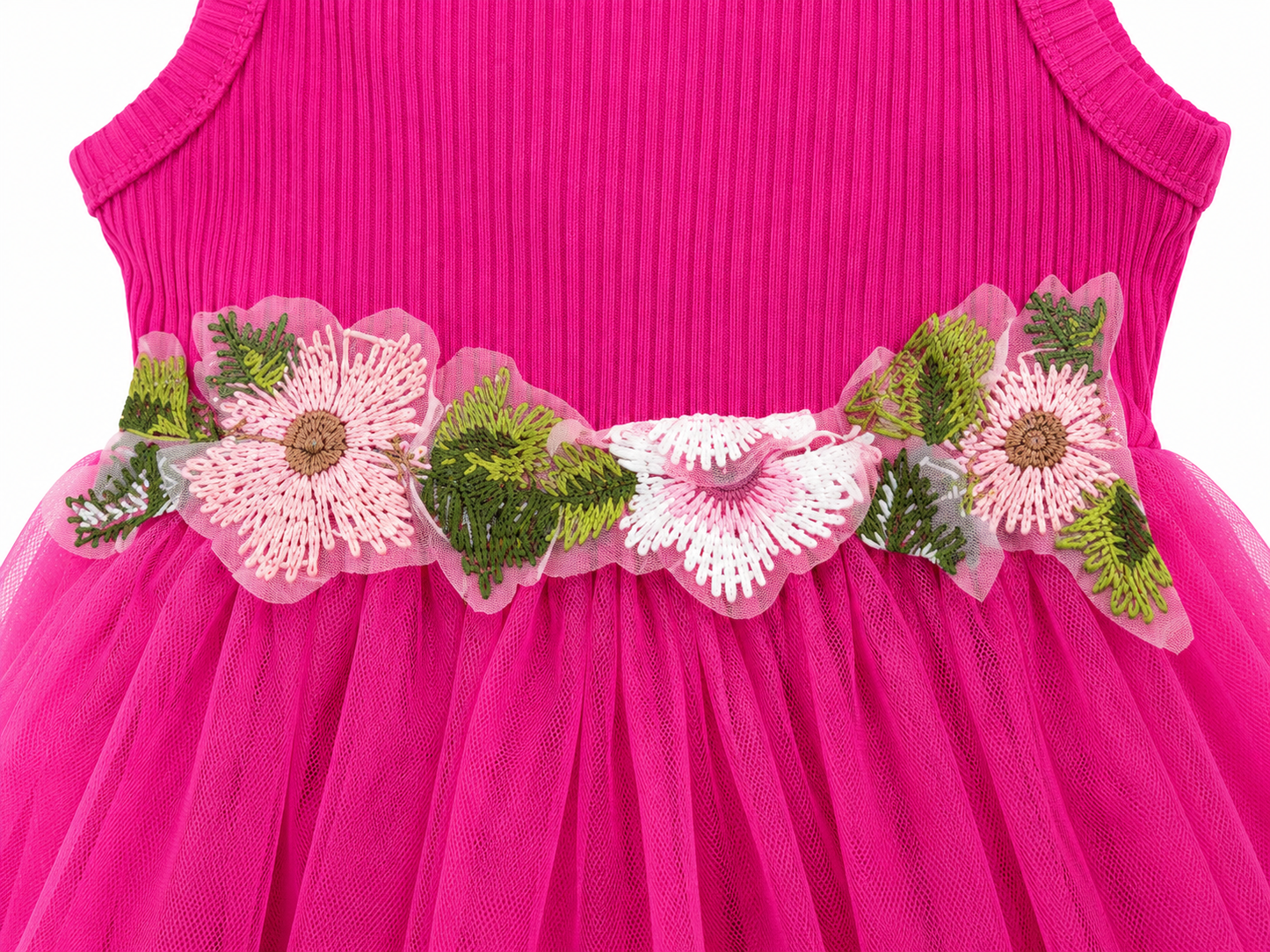 Vestido niña de tul con flores bordadas