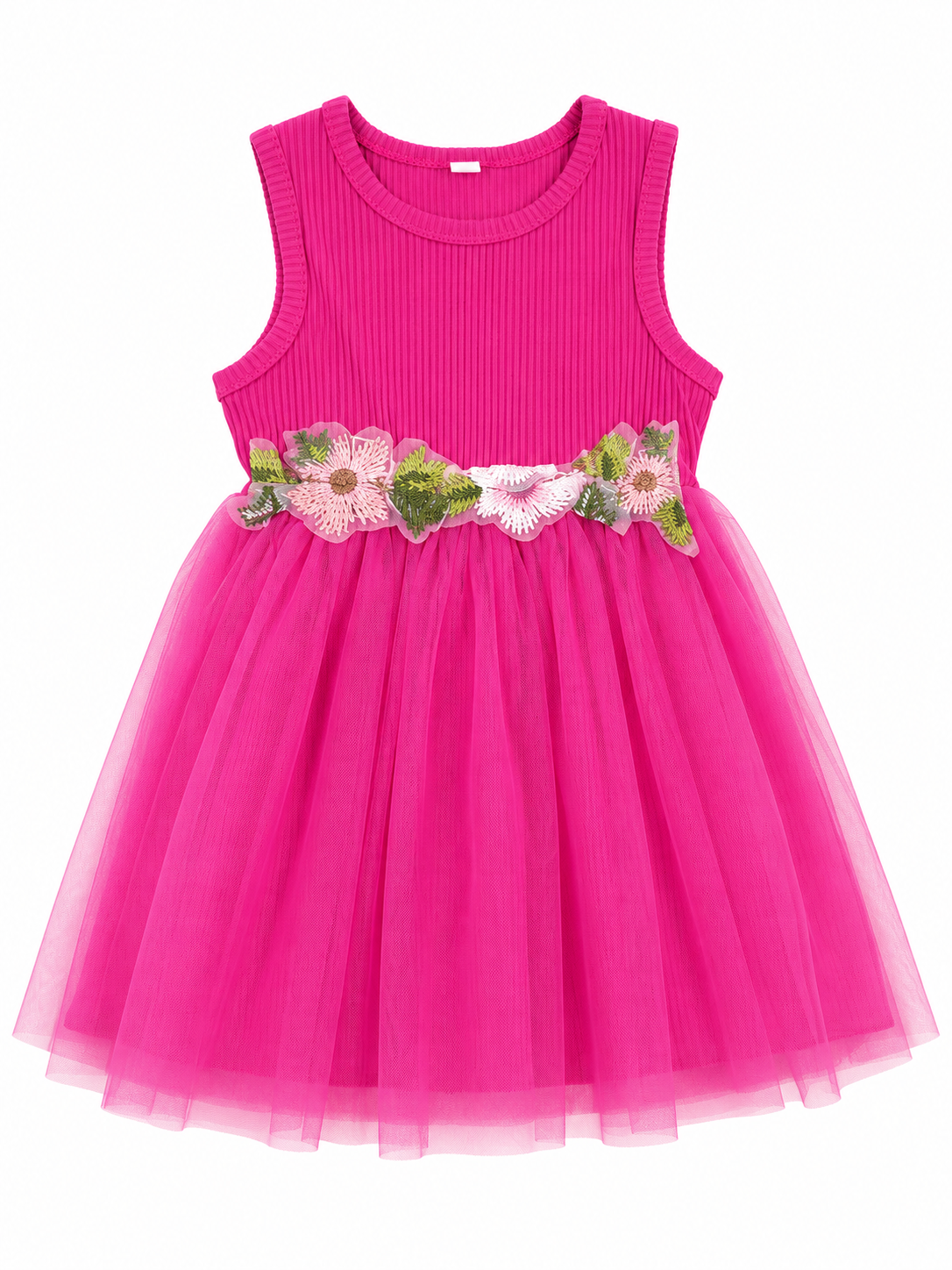 Vestido niña de tul con flores bordadas