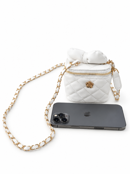 Bolsa infantil blanca acolchada con moño 🤍🎀