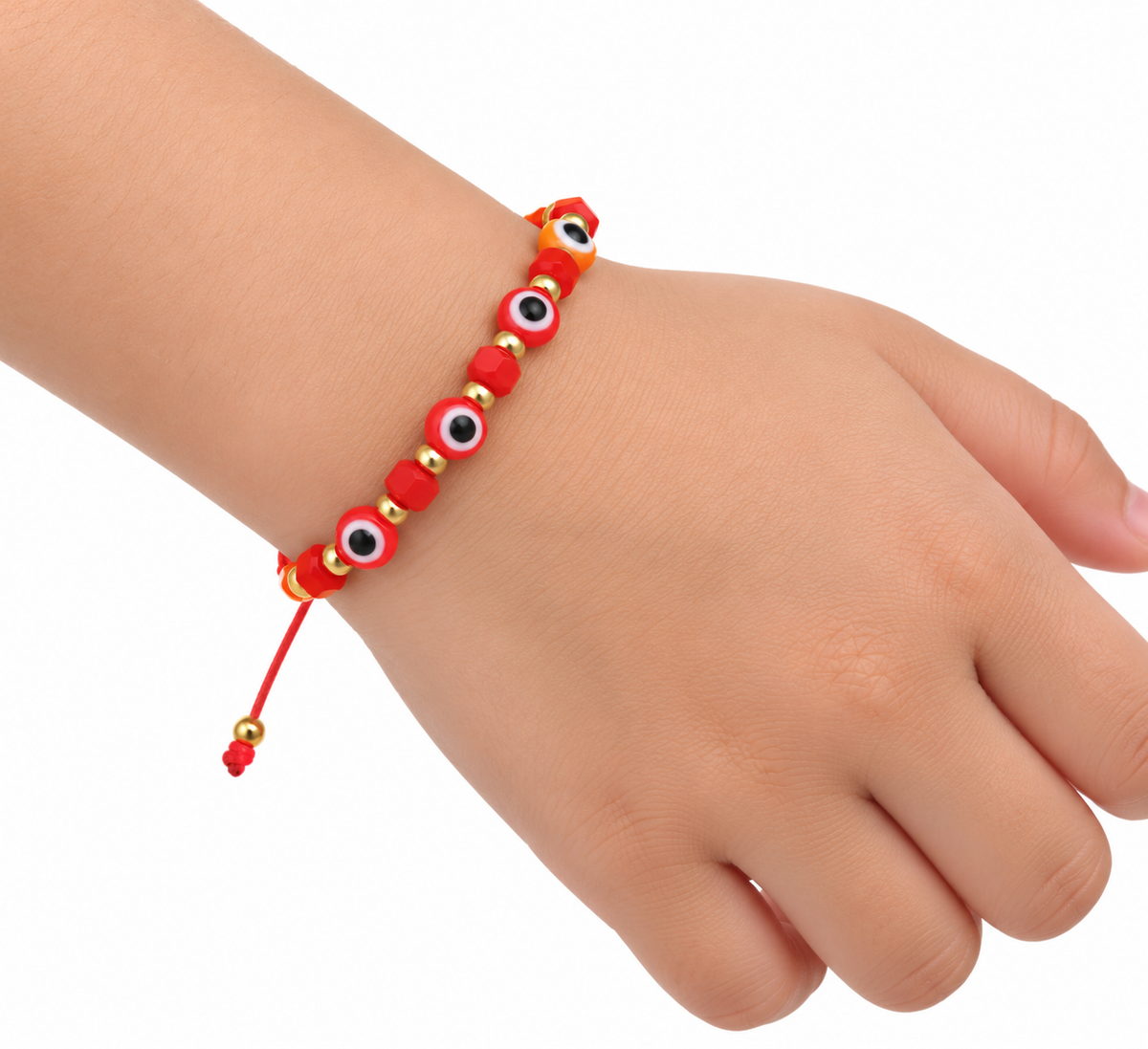 Pulsera niña con ojitos protectores y detalles dorados 🖤✨