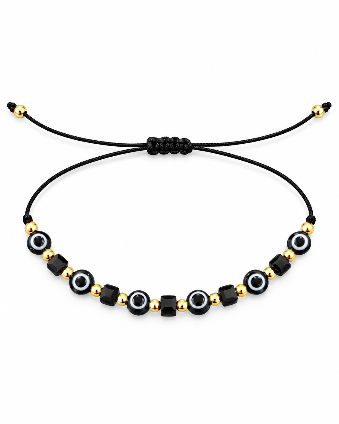 Pulsera niña con ojitos protectores y detalles dorados 🖤✨