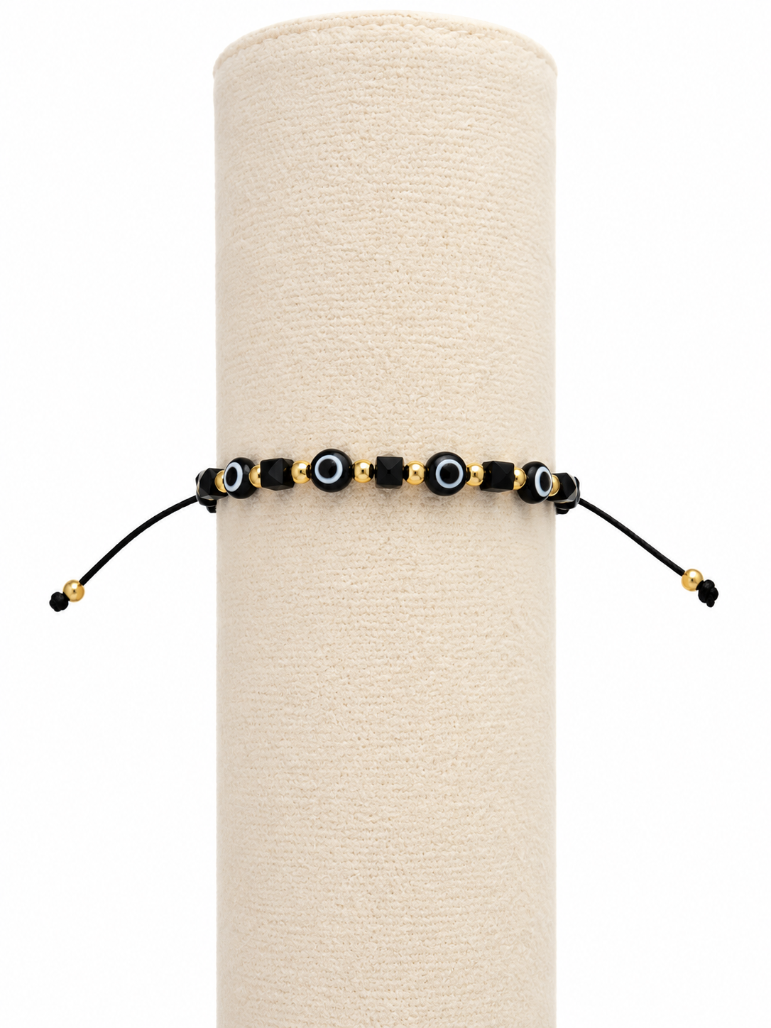 Pulsera niña con ojitos protectores y detalles dorados 🖤✨