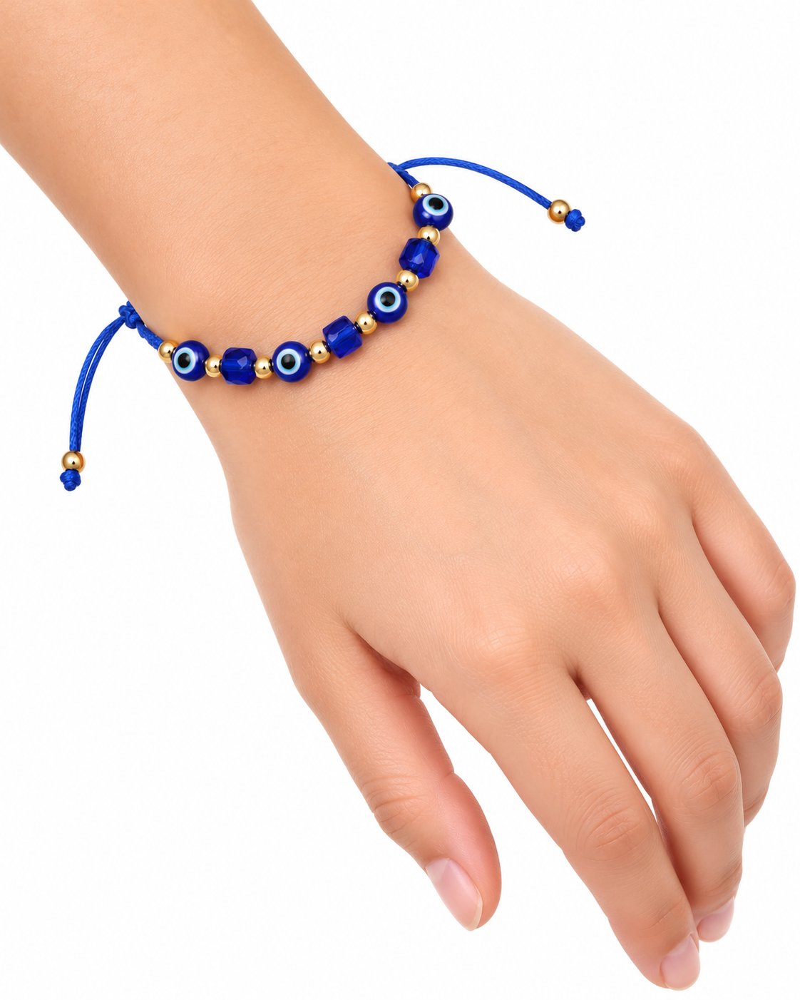 Pulsera niña con ojitos protectores y detalles dorados 🖤✨