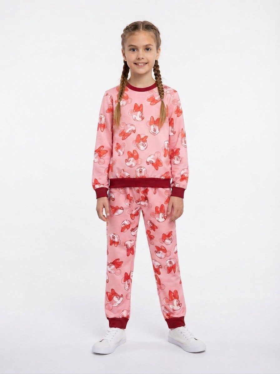Set niña rosa estampado con sudadera y pantalón jogger