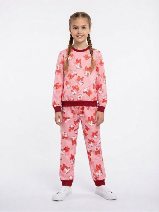 Set niña rosa estampado con sudadera y pantalón jogger