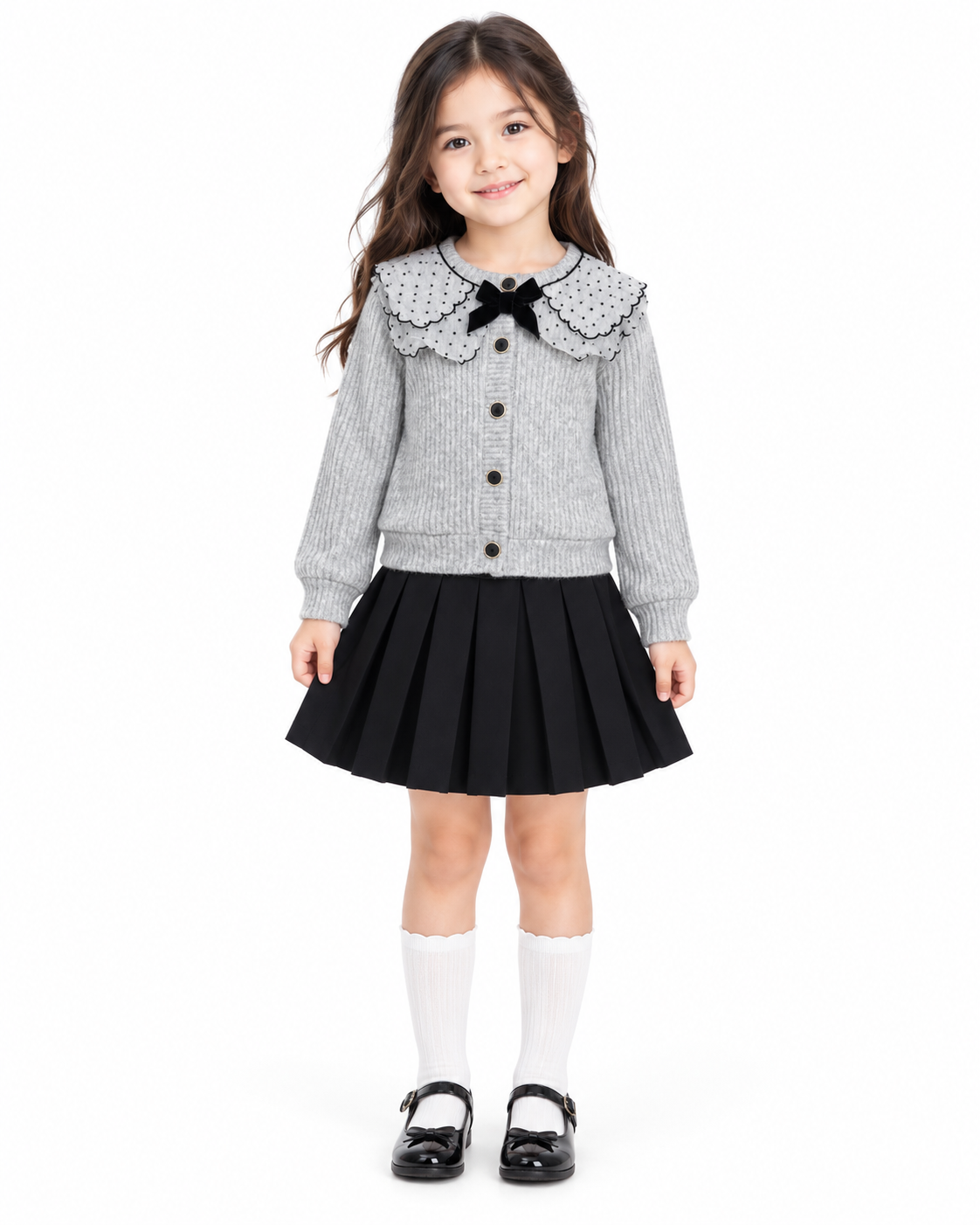 Set niña de falda plisada y suéter con moño 🎀