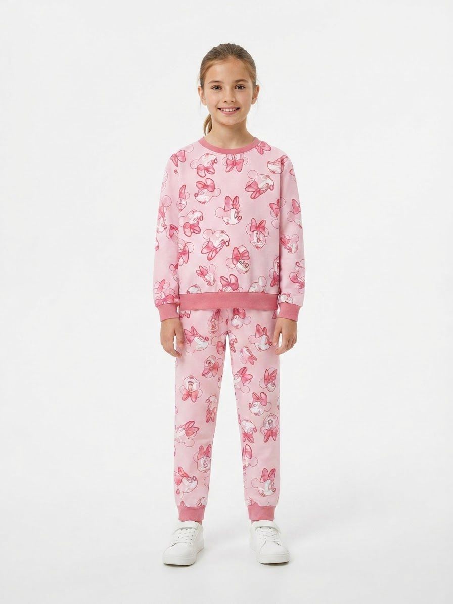Set niña rosa estampado con sudadera y pantalón