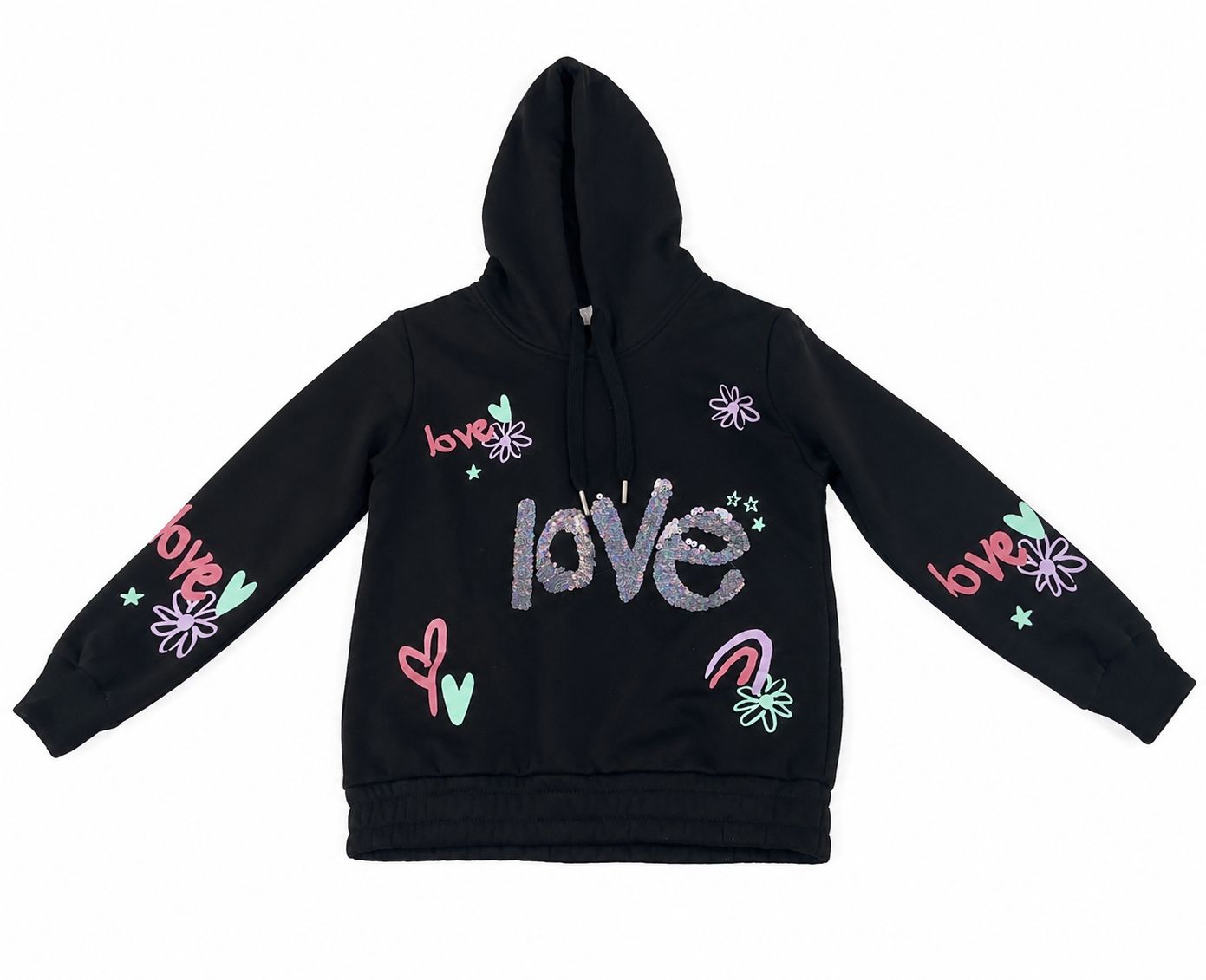 Set niña negro con sudadera y pantalón jogger Love
