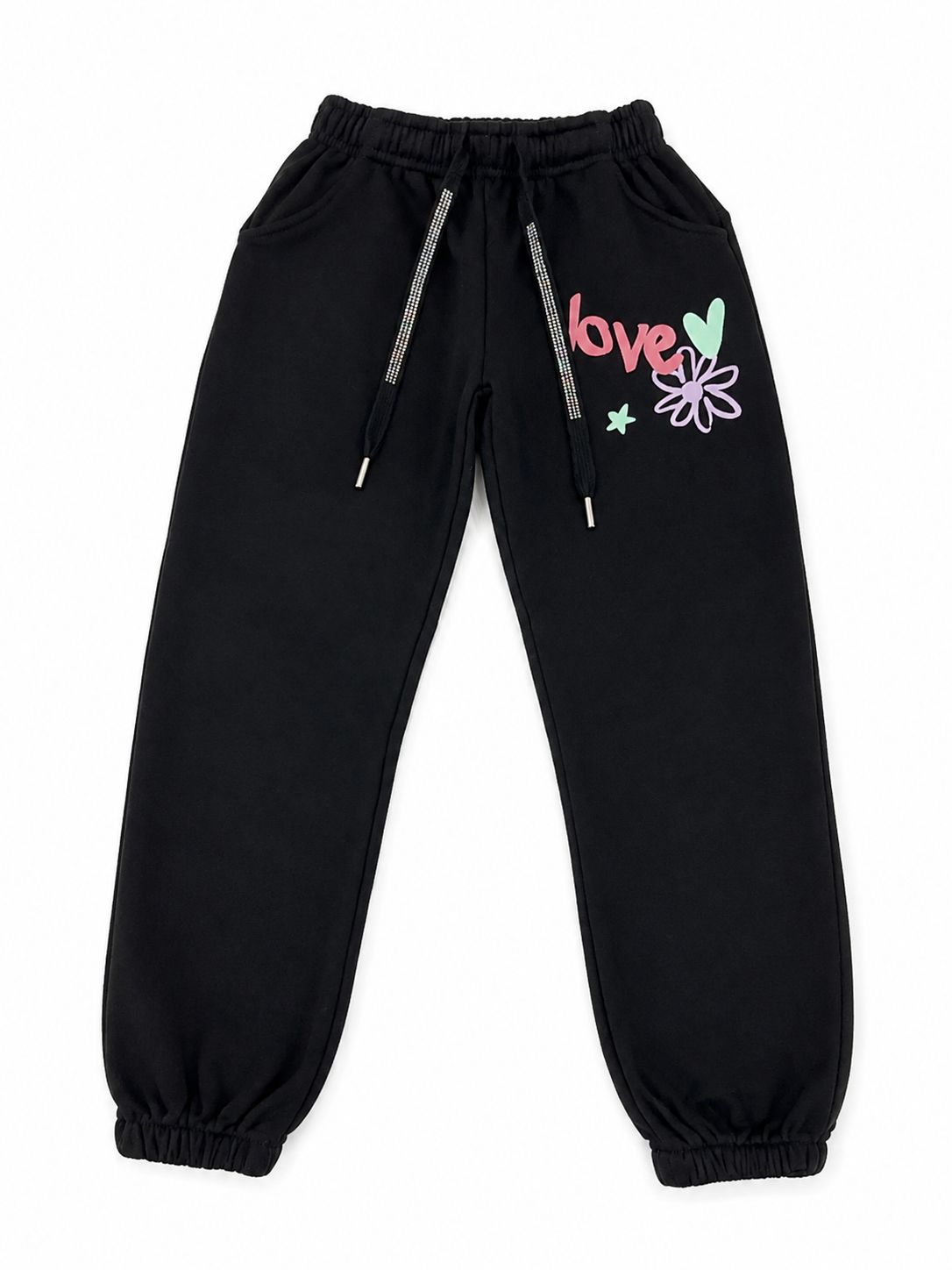 Set niña negro con sudadera y pantalón jogger Love