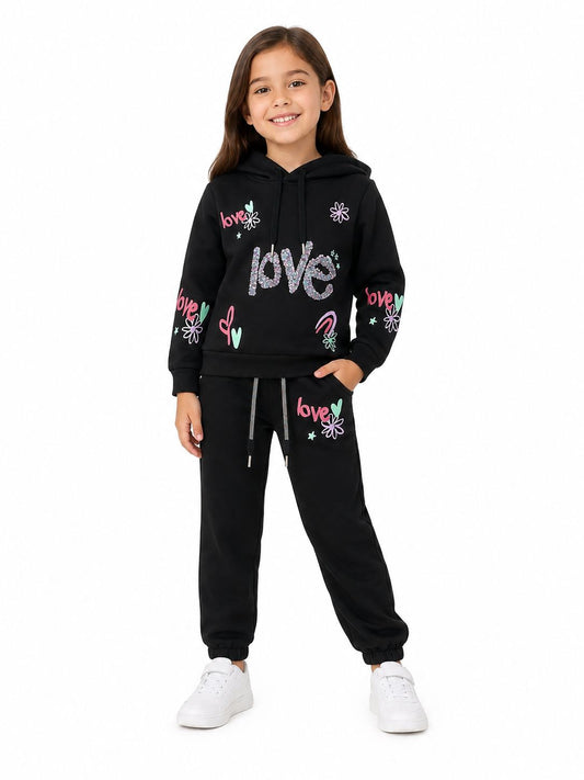 Set niña negro con sudadera y pantalón jogger Love