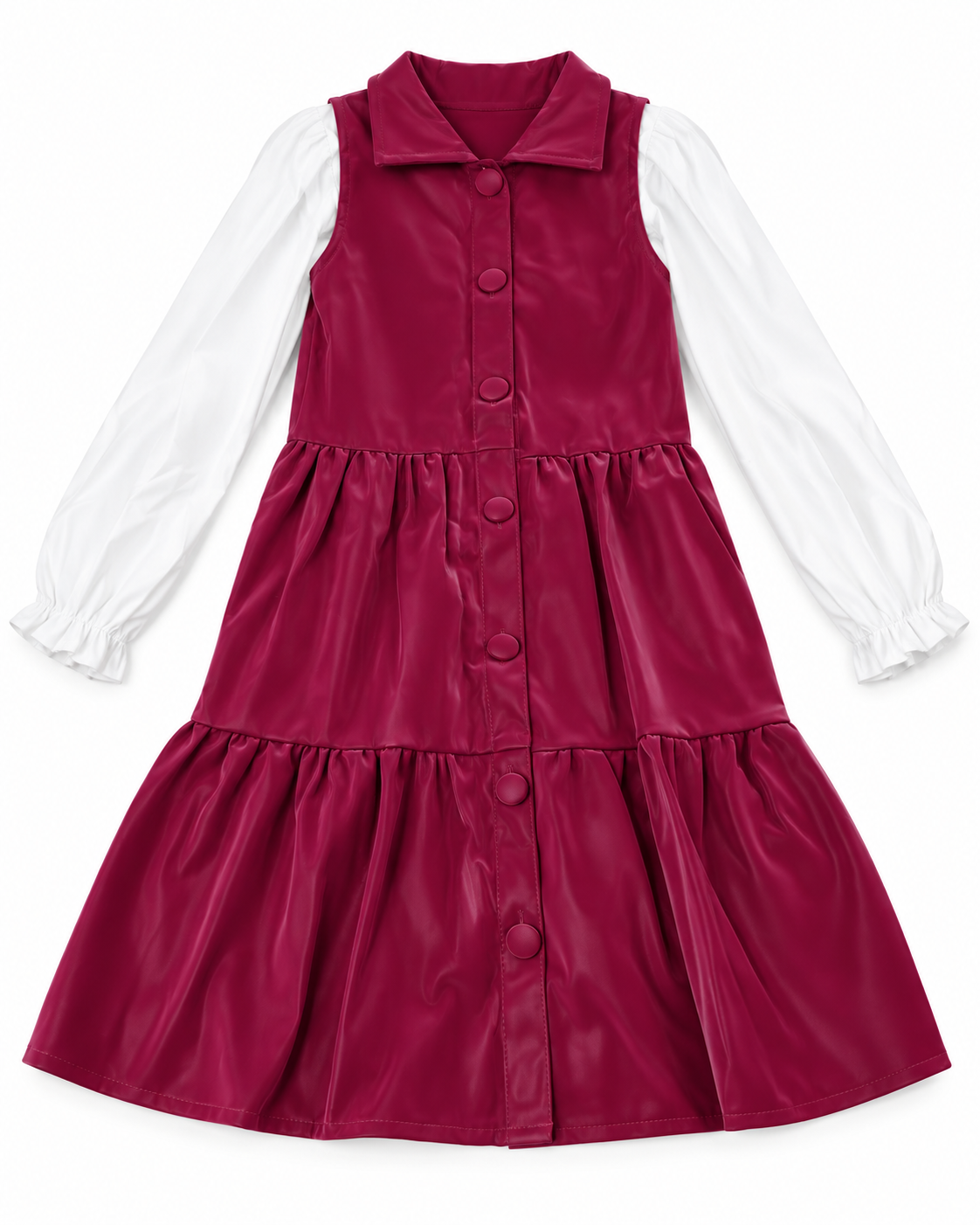 Set niña con vestido vino y blusa blanca 🤍🍷
