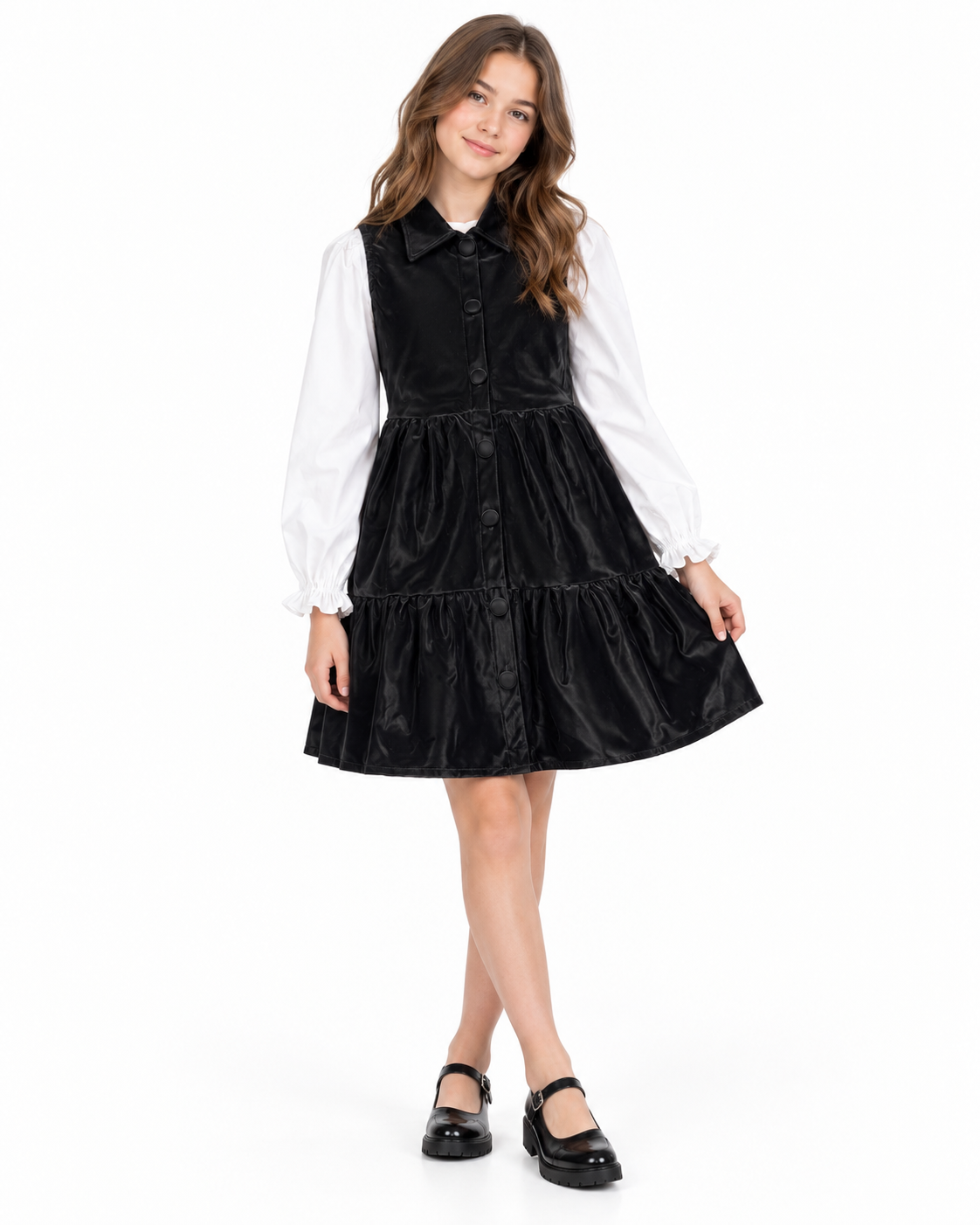 Set niña con vestido negro y blusa blanca 🖤🤍