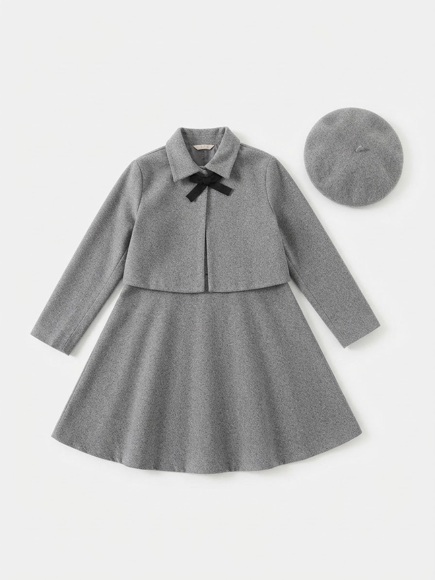 Set niña 3 piezas gris con moño negro 🎀🩶