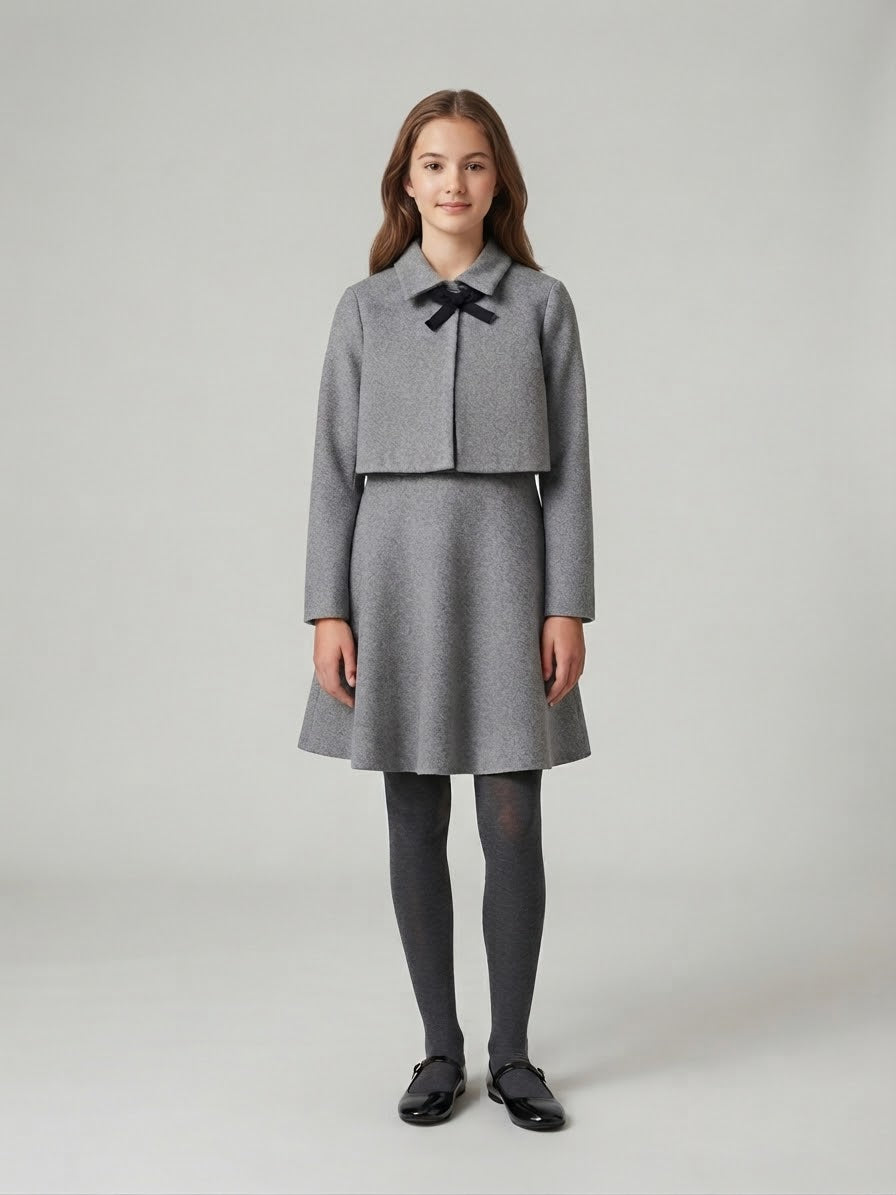 Set niña 3 piezas gris con moño negro 🎀🩶