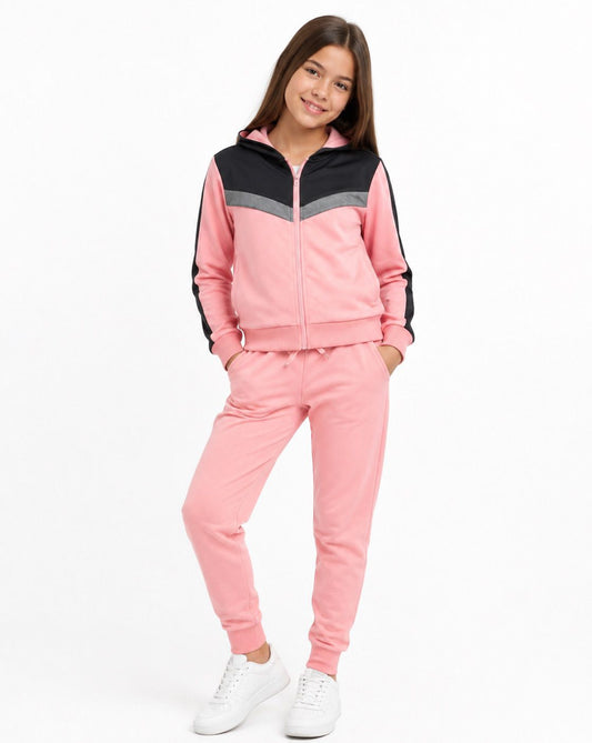 💗 Set niña deportivo rosa con chamarra y pantalón