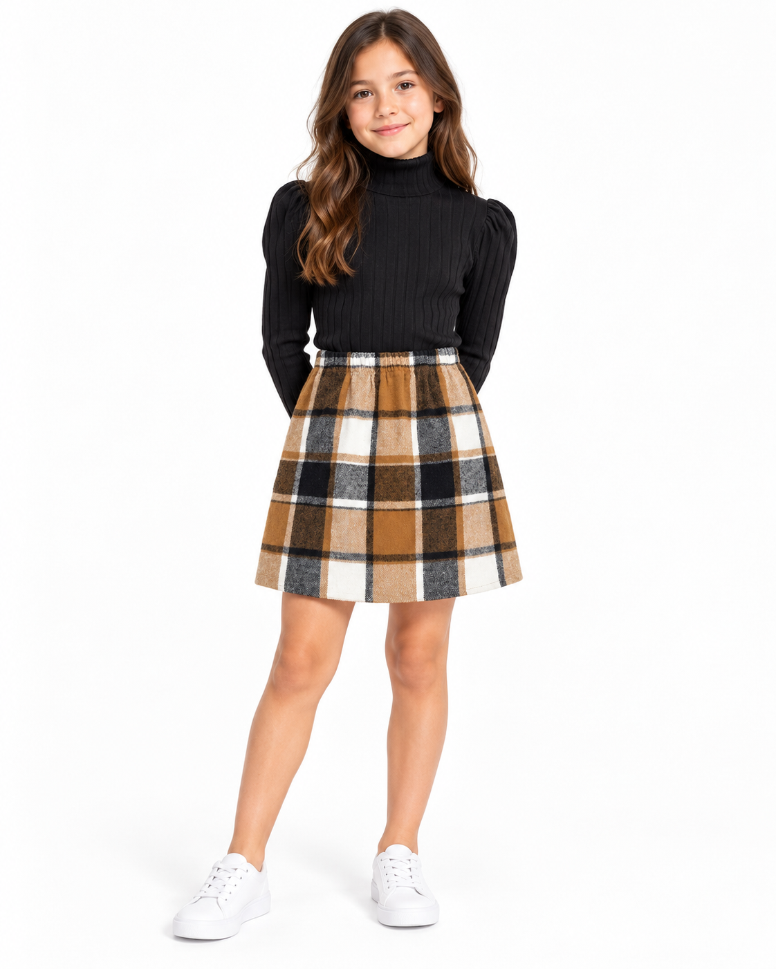 Set niña – Blusa de cuello alto y falda a cuadros