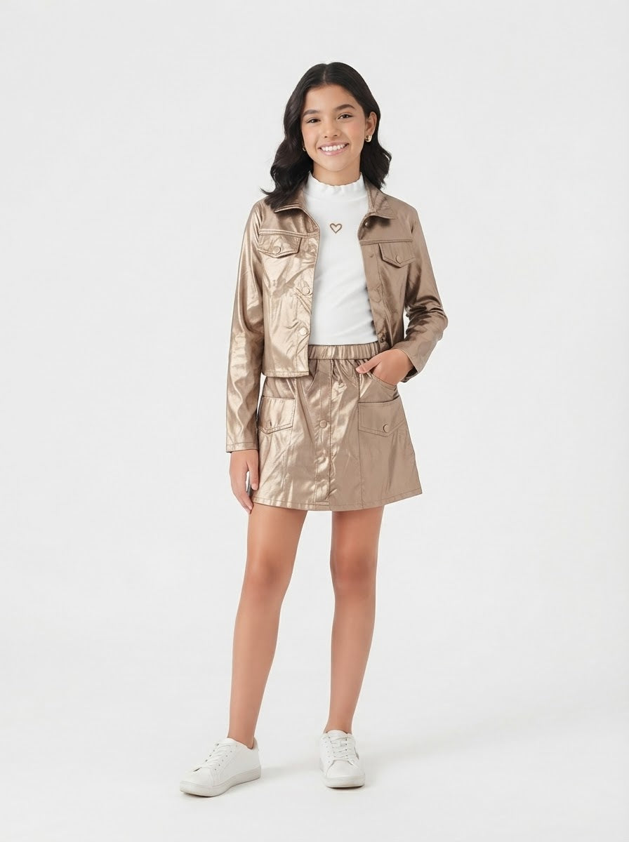✨ Set niña 3 piezas metálico con blusa de corazón