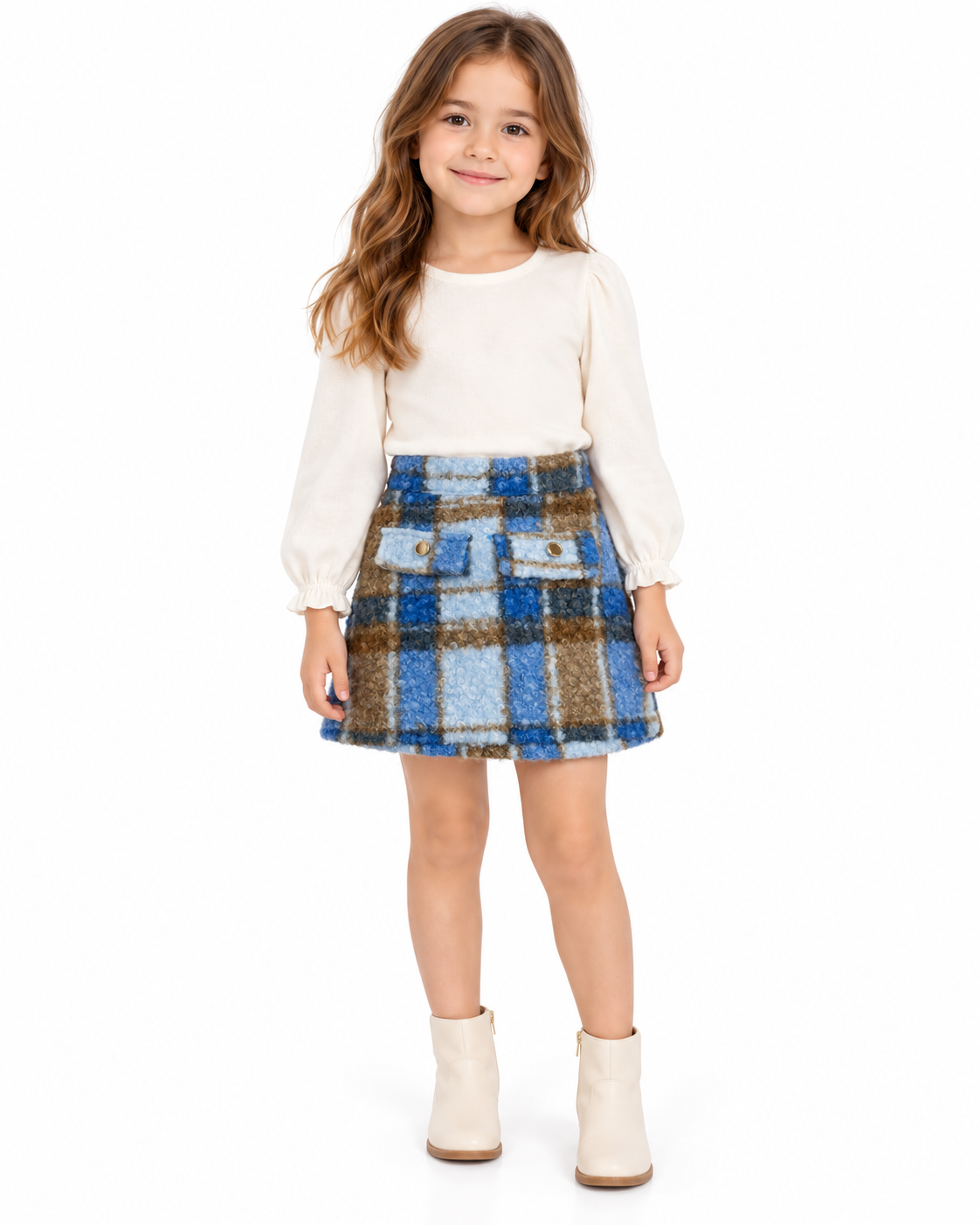 Falda niña – Estampado a cuadros con botones dorados
