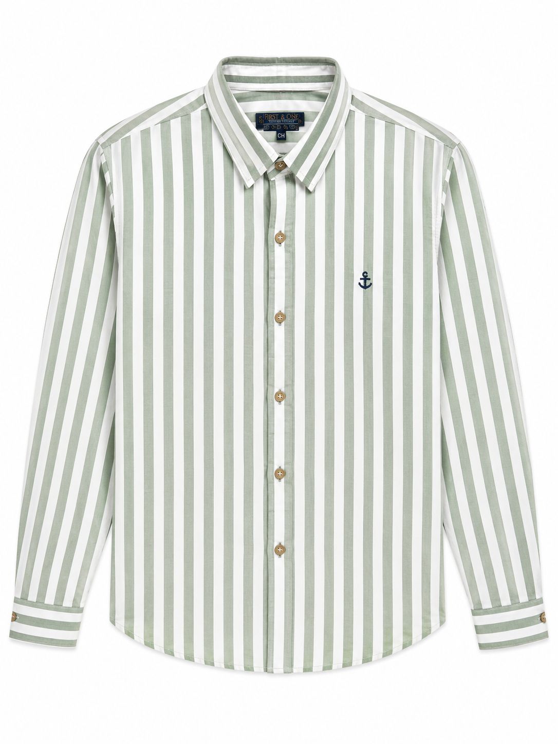 Camisa Caballero chica FISRT Y @NE verde con blanco