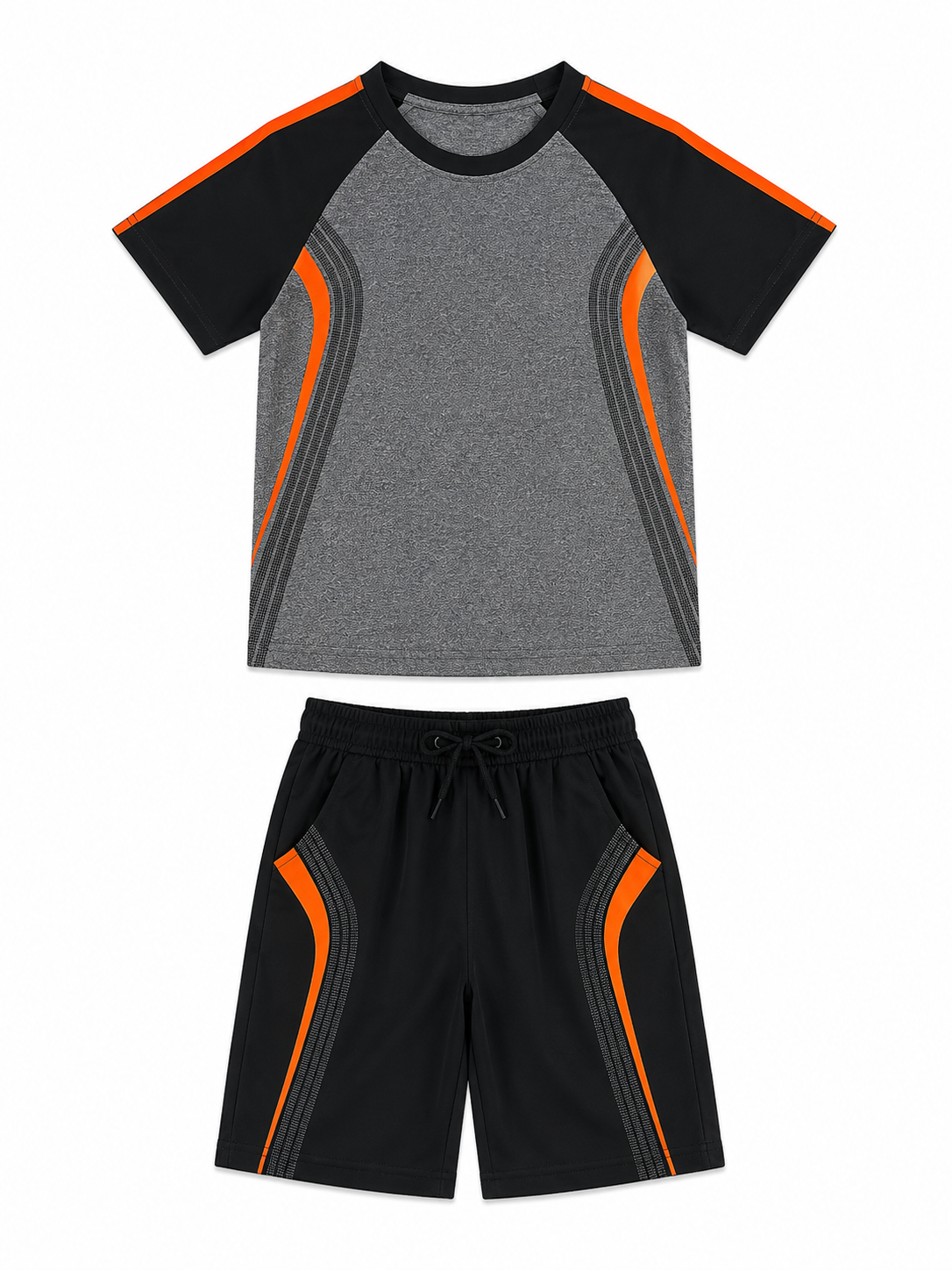 Set deportivo niño gris con negro y detalles naranja
