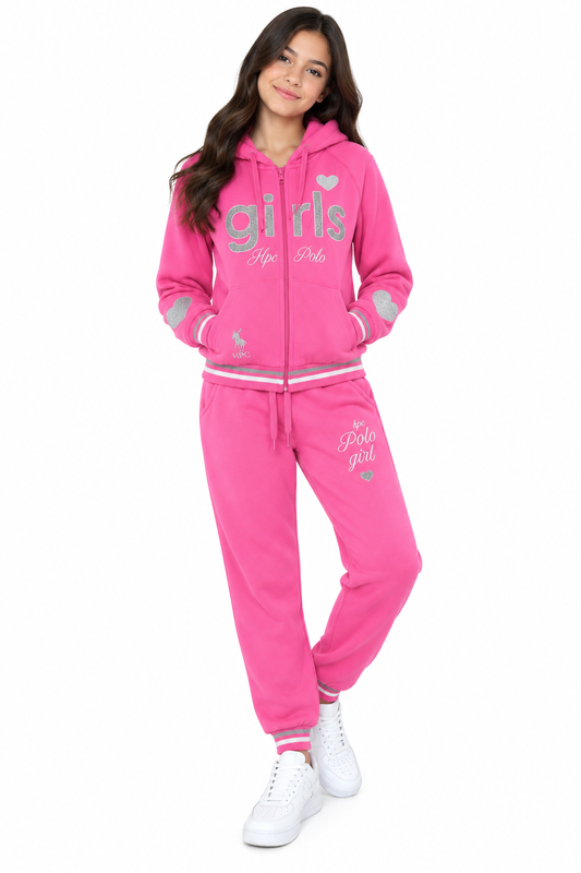 Set niña rosa con sudadera y pantalón girls