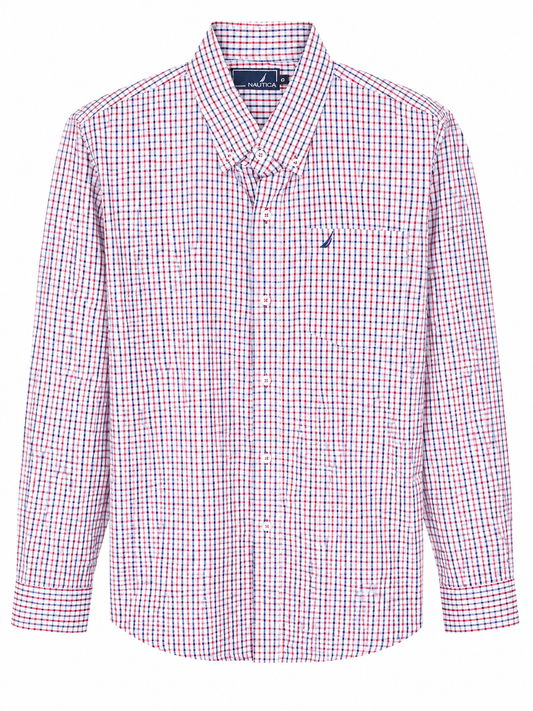 Camisa caballero grande NAUTIC@ de cuadro rojo con azul
