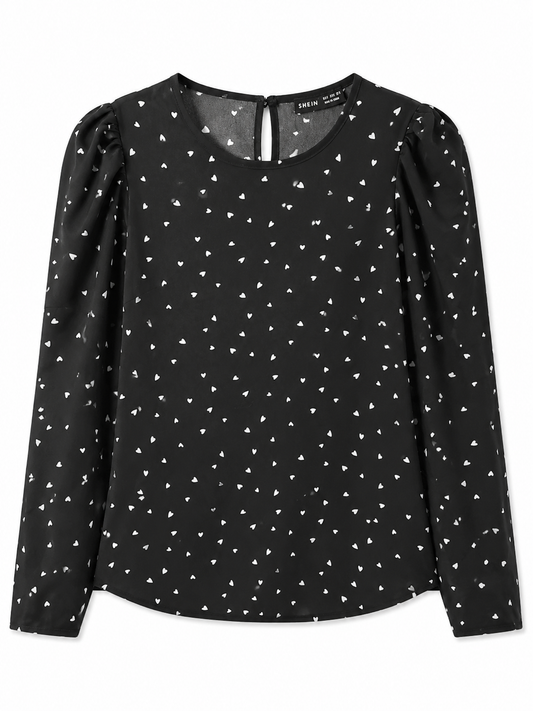 Blusa dama chica negr@ con corazones SH@IN
