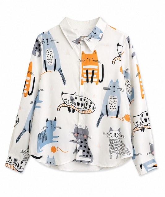 Blusa dama chica blanca con gatos SH@IN