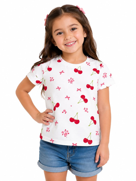Blusa niña blanca con estampado de cerezas