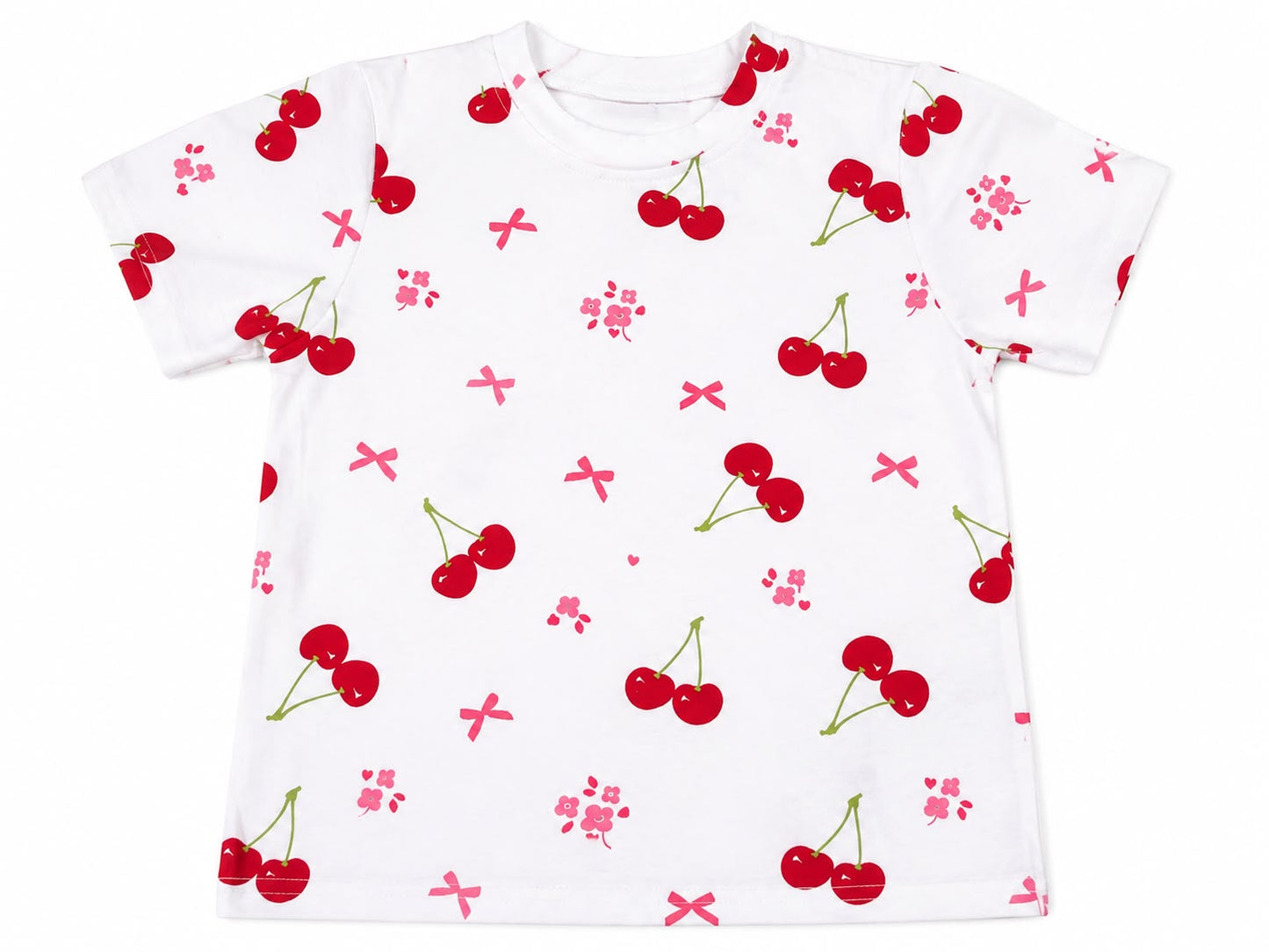 Blusa niña blanca con estampado de cerezas