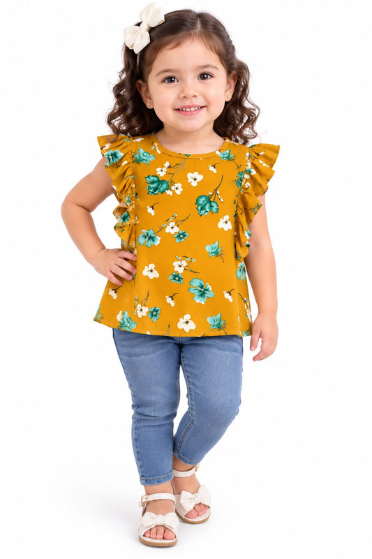 Blusa niña mostaza con estampado floral