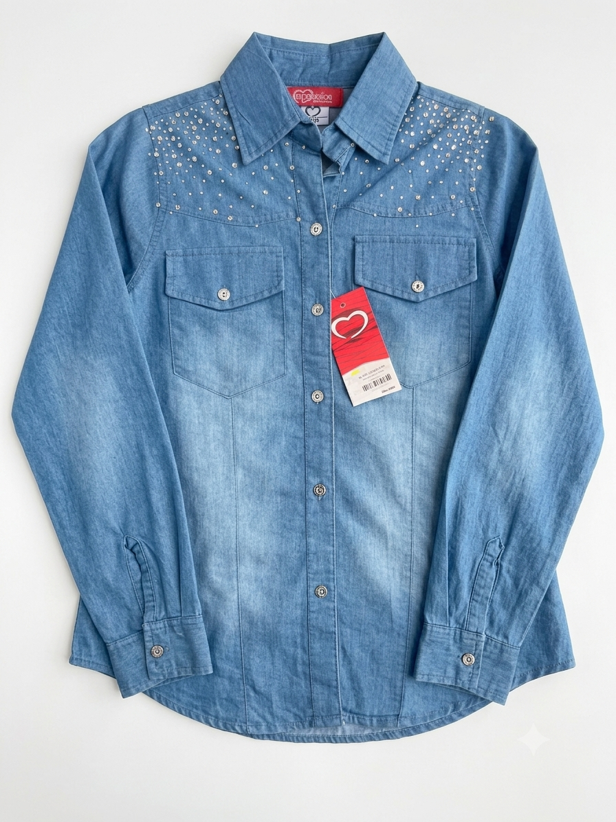 Camisa dama chica mezclilla con piedras IMPRESIO@N
