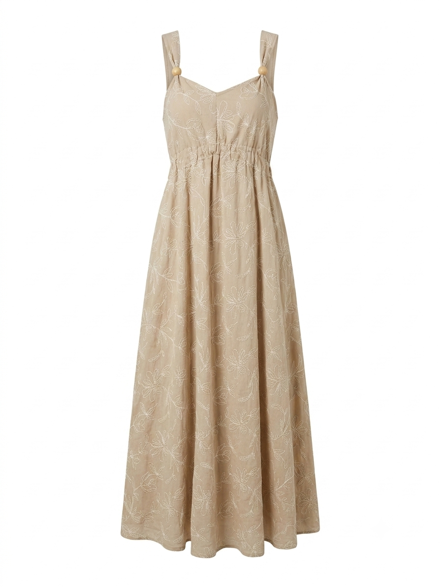 Vestido dama chico beige con flores bordadas AMAND@