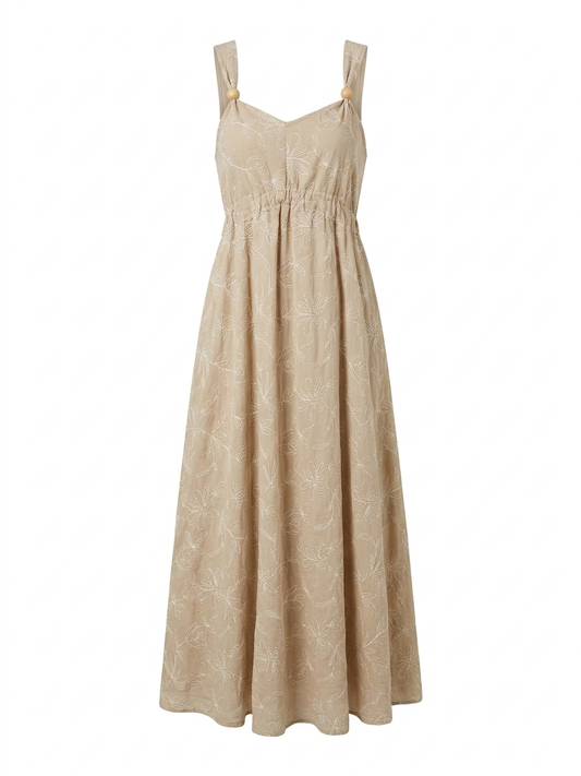 Vestido dama chico beige con flores bordadas AMAND@