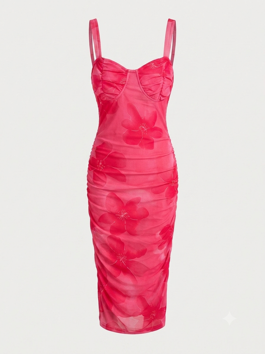 Vestido dama extra chica rosa con flores SH@IN