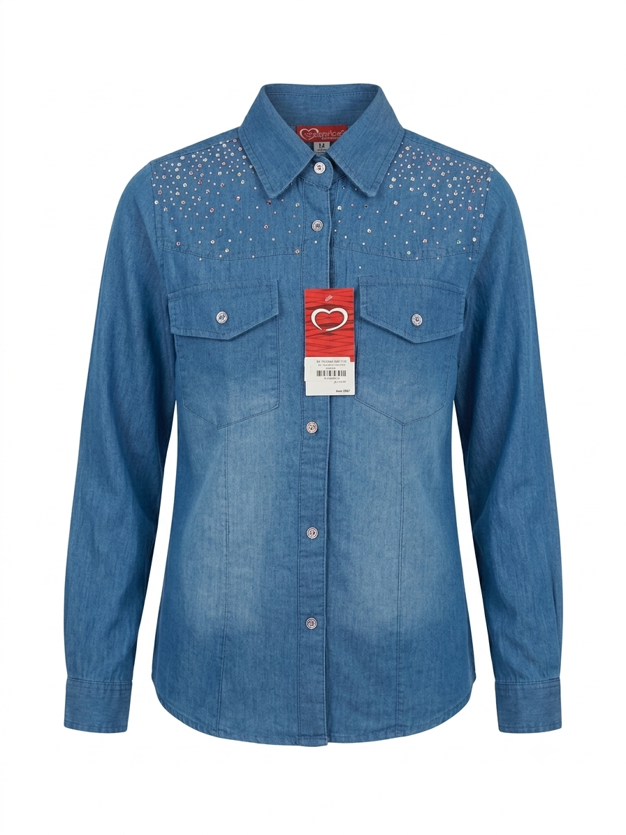 Camisa dama mediana mezclilla con piedras IMPRESSI@N