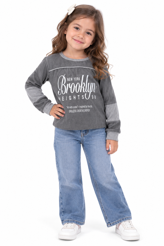 Blusa niña Brooklyn gris manga larga ✨