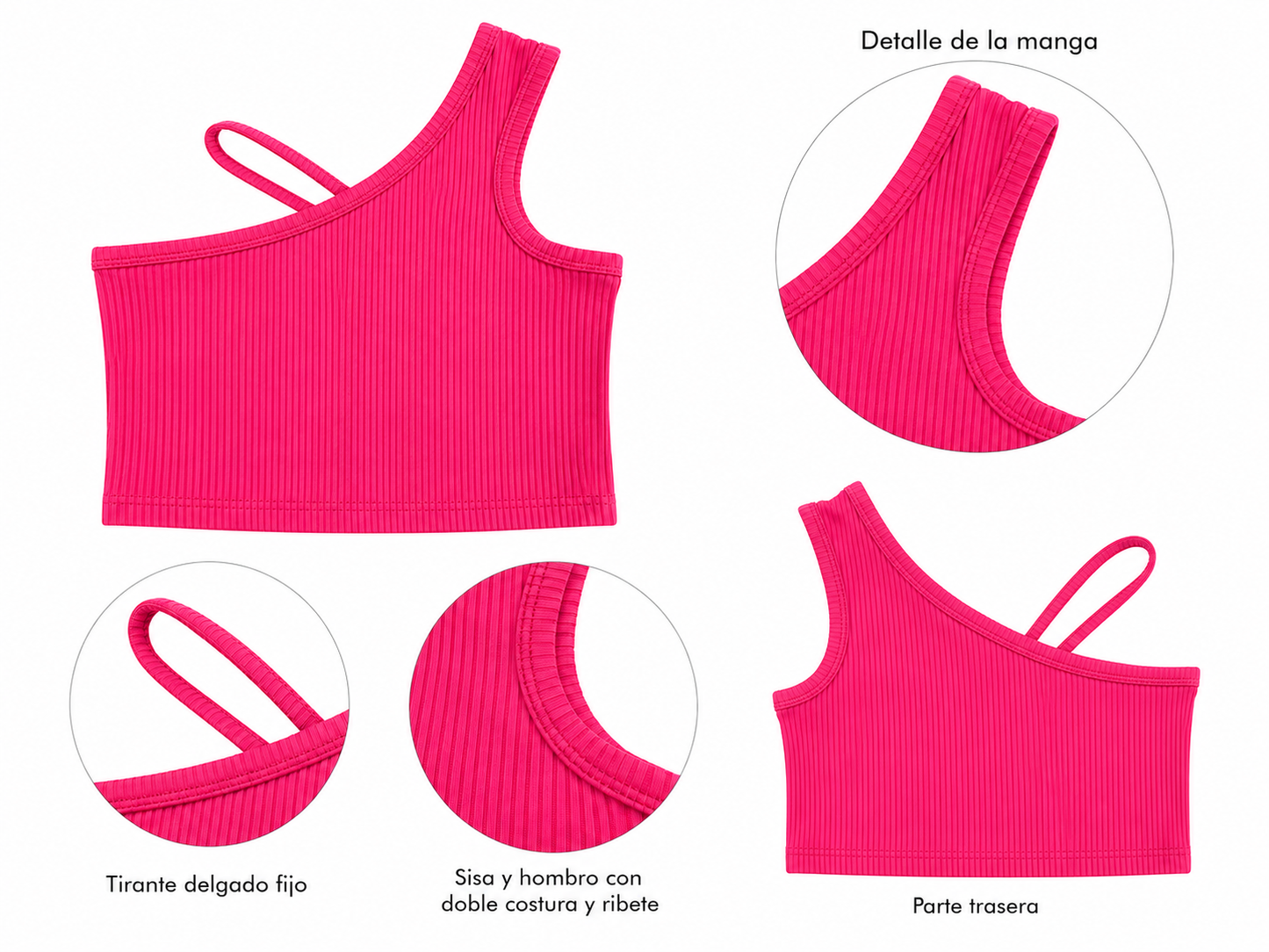 Blusa niña crop fucsia de un hombro moderno