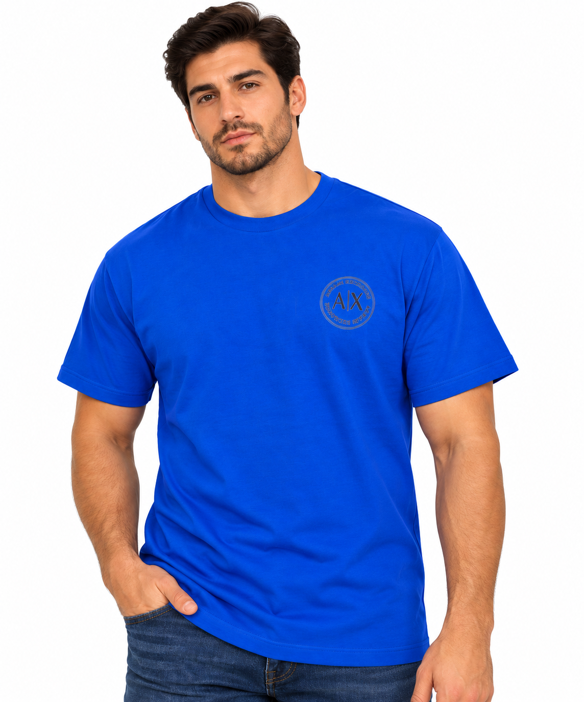 Playera Caballero Cuello Redondo con Emblema Minimalista