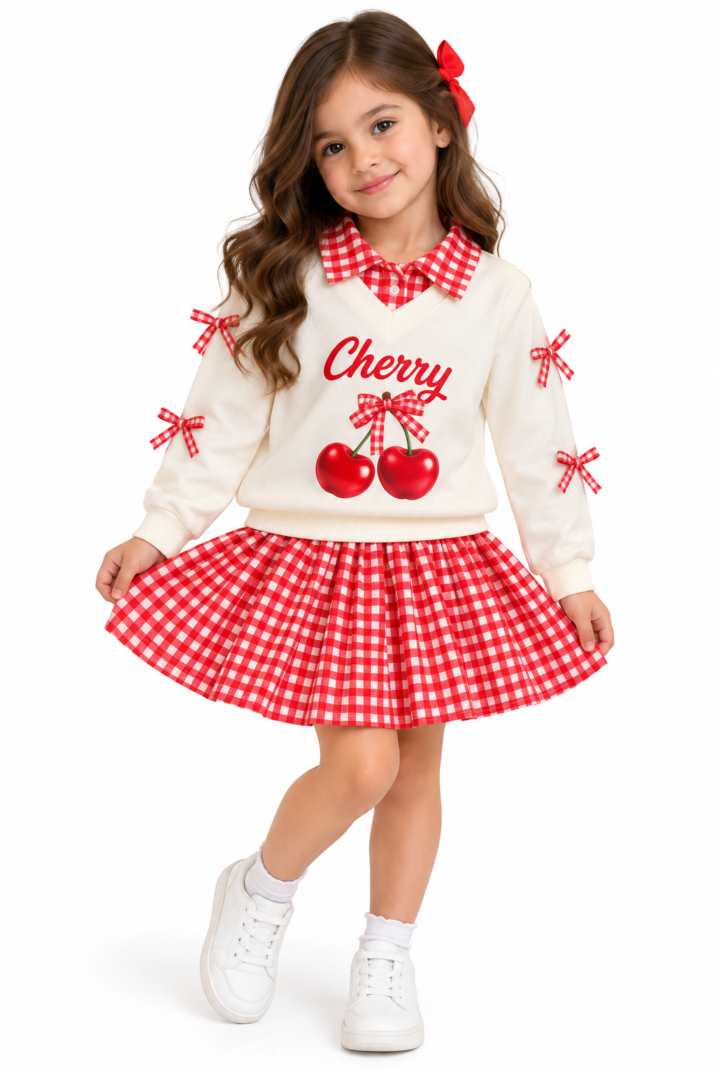 Set niña Cherry con falda a cuadros