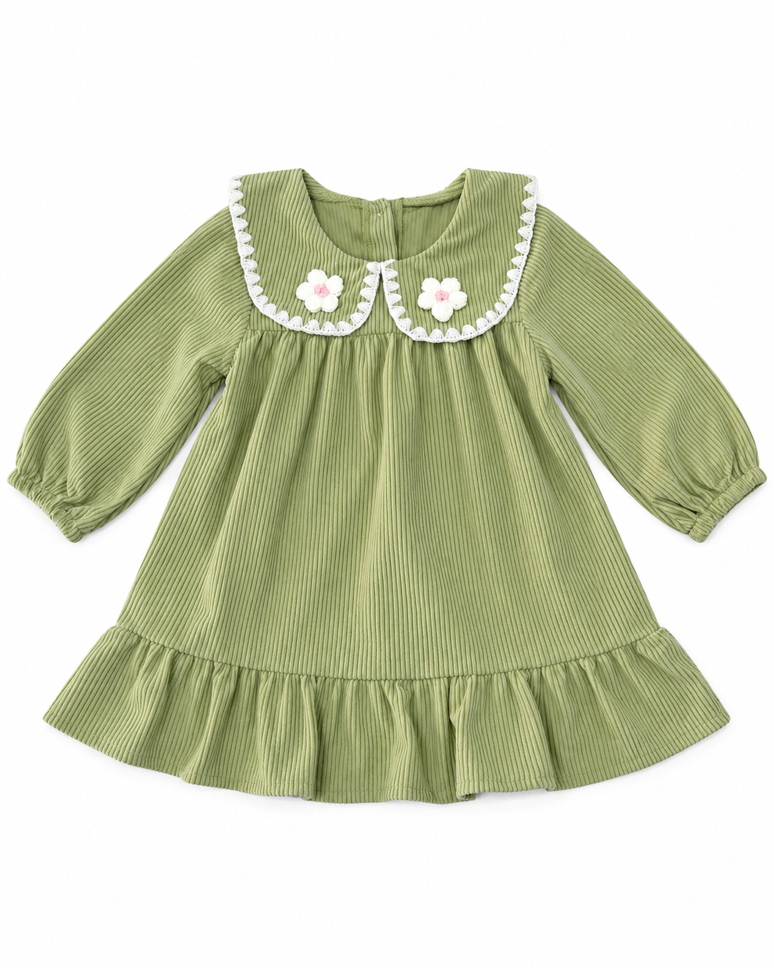 Vestido Niña Verde con Cuello Floral