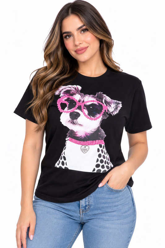 Blusa dama estampado perrito con lentes 🐶🩷